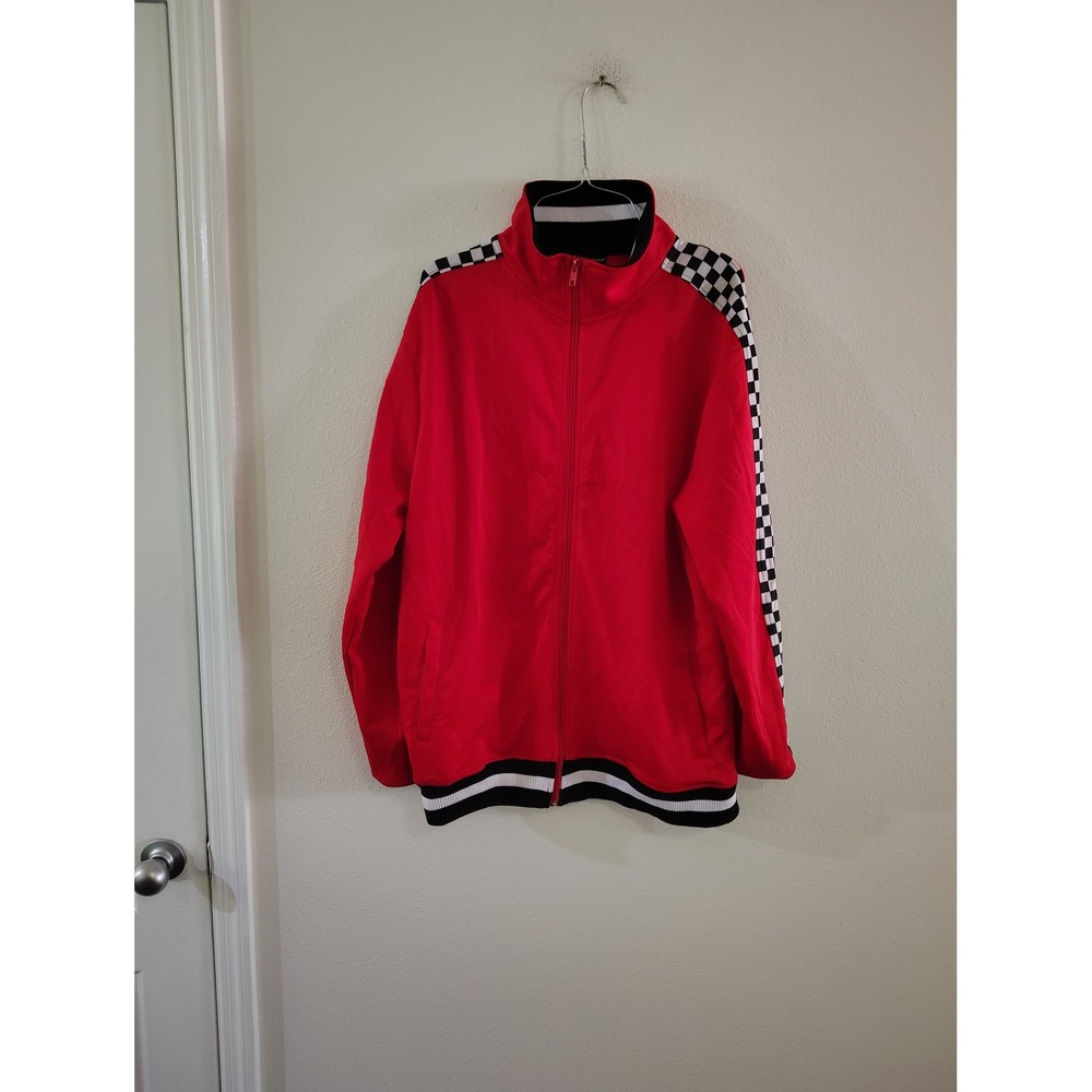 Screenshot Mens Red Checkered Racing Stripe Full Zip Track Jacket Large
